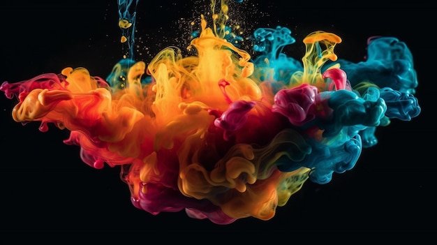 A colorful liquid is being dropped into a black background.