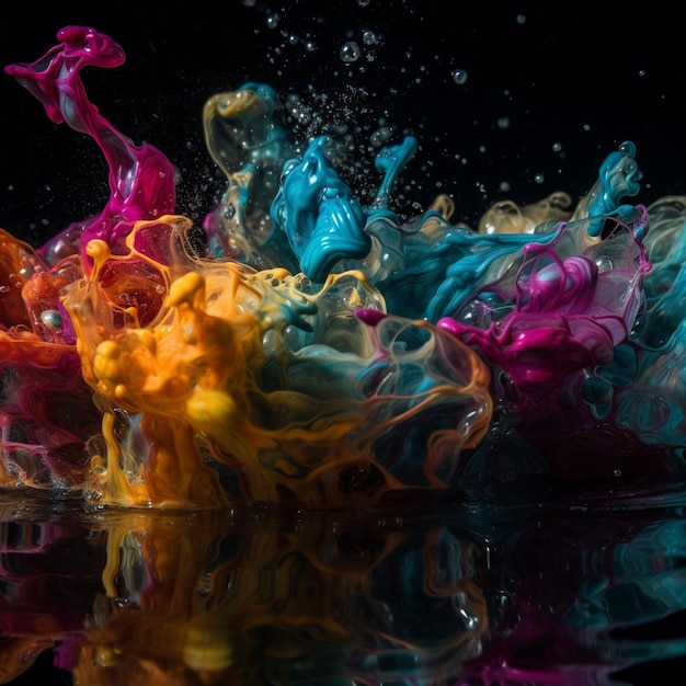 A colorful liquid is being dropped into the water.