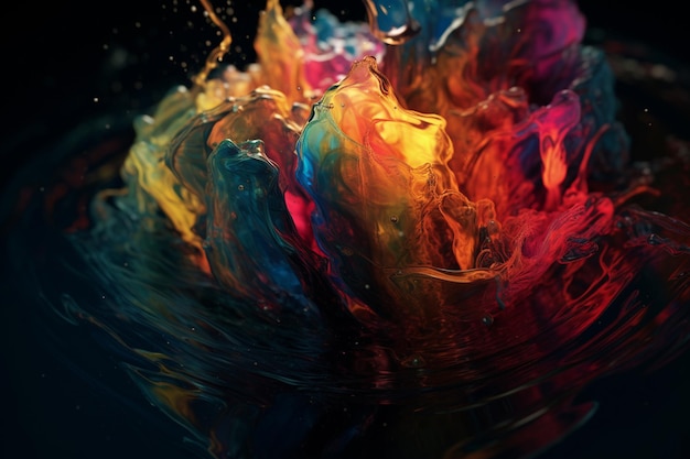 A colorful liquid is dropped into the water.