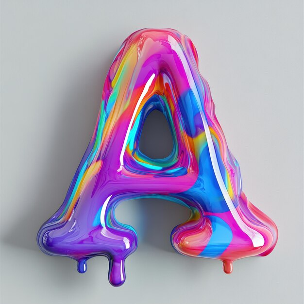 Colorful liquid letter design with glossy finish and vibrant hues