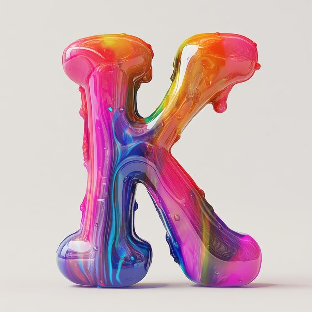 Photo colorful liquid letter k with glossy finish and vibrant hues