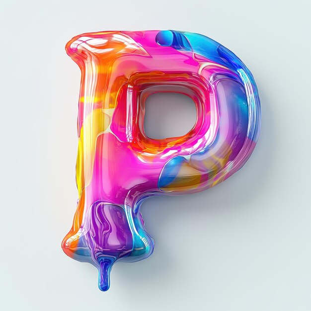 Colorful liquid letter P design with glossy finish and vibrant hues