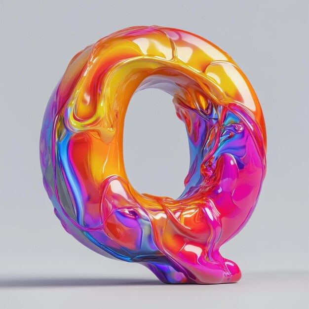 Colorful liquid letter Q design with glossy finish and vibrant hues