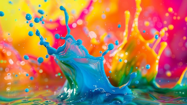 Colorful Liquid Paint Splashes on Background