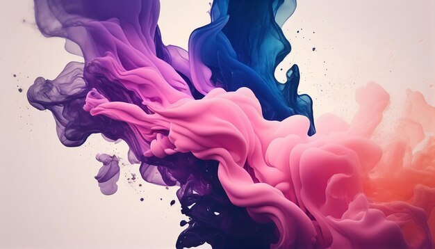 Colorful liquid smoke in vibrant alchogol ink in water white abstract background Generative AI