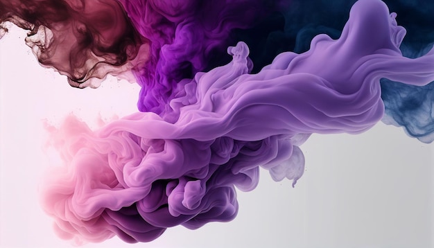 Colorful liquid smoke in vibrant alchogol ink in water white abstract background Generative AI