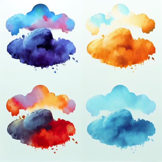 Colorful Liquid Splatter Oil Color Set. Cloud Shape of Splatter Water Color Set Illustration