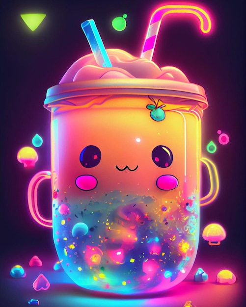 A colorful lit up glass of liquid with a rainbow colored light on it.