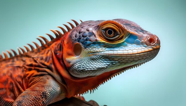 a colorful lizard with a blue and orange head