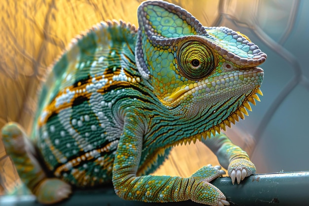 Photo a colorful lizard with a green and yellow pattern