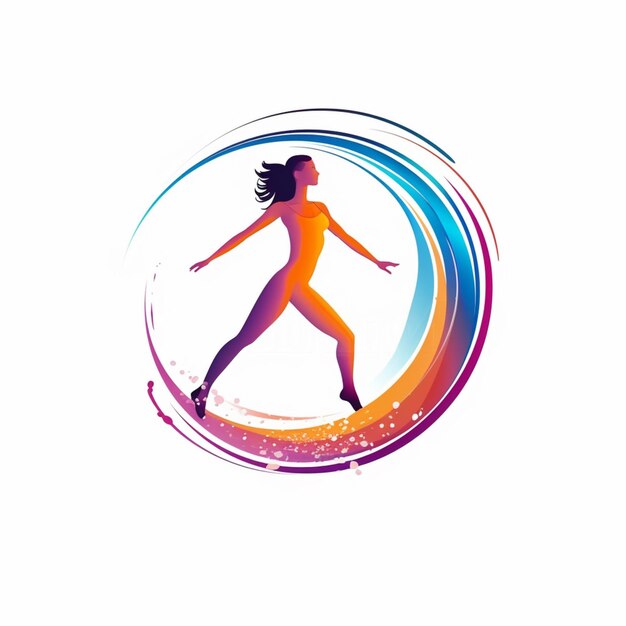 A colorful logo for a sporty girl with a figure on the bottom.