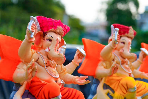 Colorful Lord Ganesha statue or sculpture for lord ganesha festival