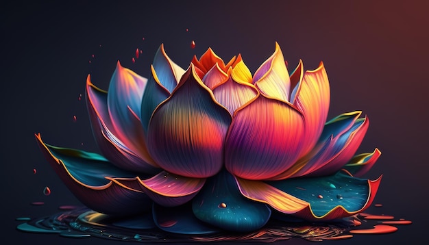 Colorful lotus digital art illustration Generative AI