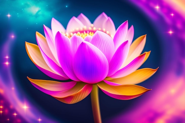 A colorful lotus flower with a blue background