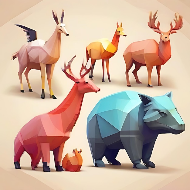 Colorful low poly animal collection