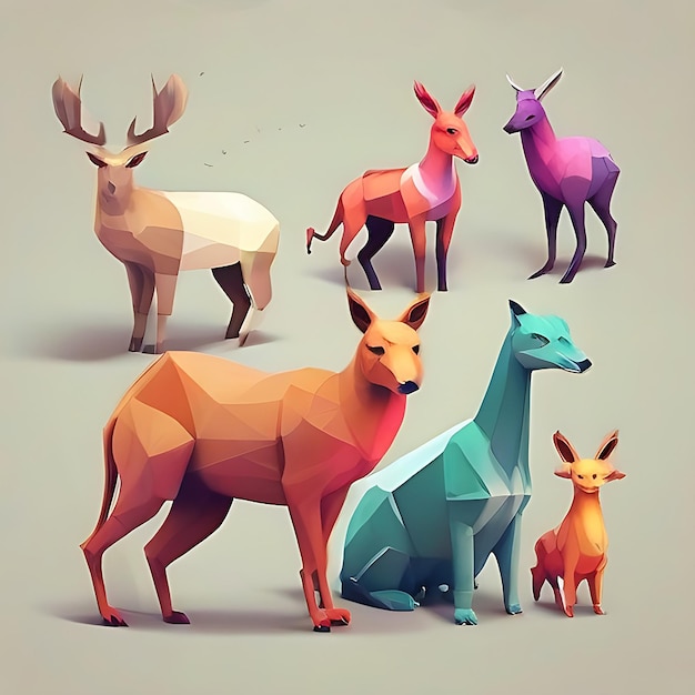 Colorful low poly animal collection