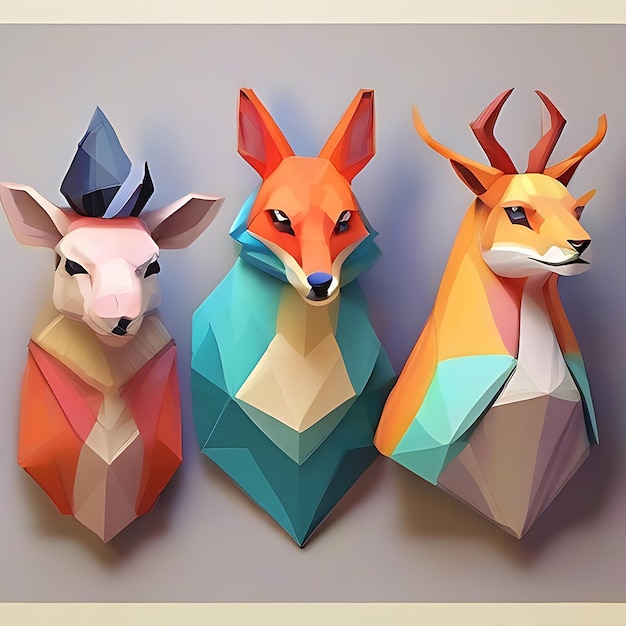 Colorful low poly animal collection