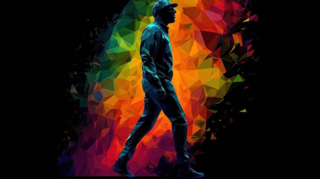 A colorful low poly art of a man walking