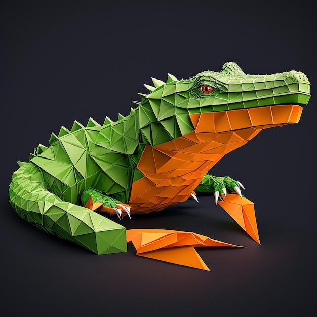 Colorful low poly geometric alligator animal AI Generated