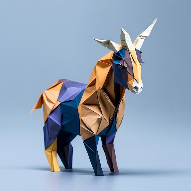 Colorful low poly geometric goat animal AI Generated