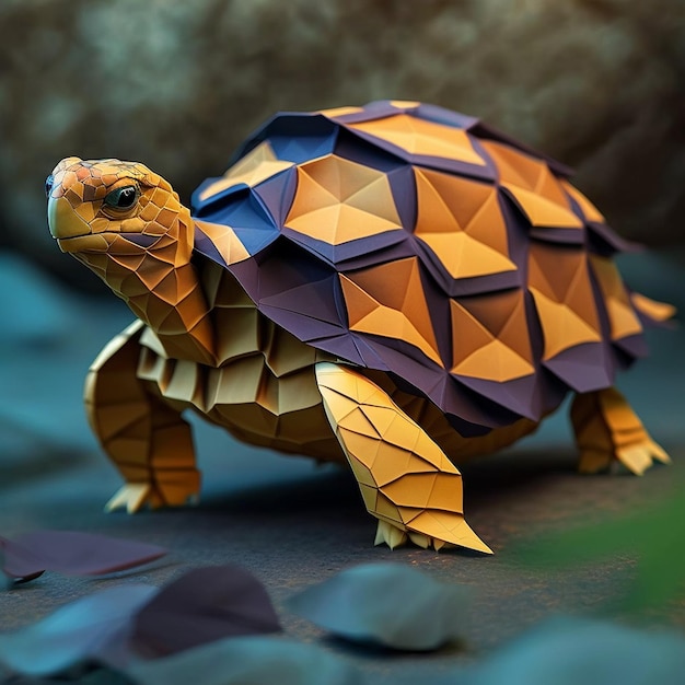 Colorful low polygon art geometric turtle animal AI Generated