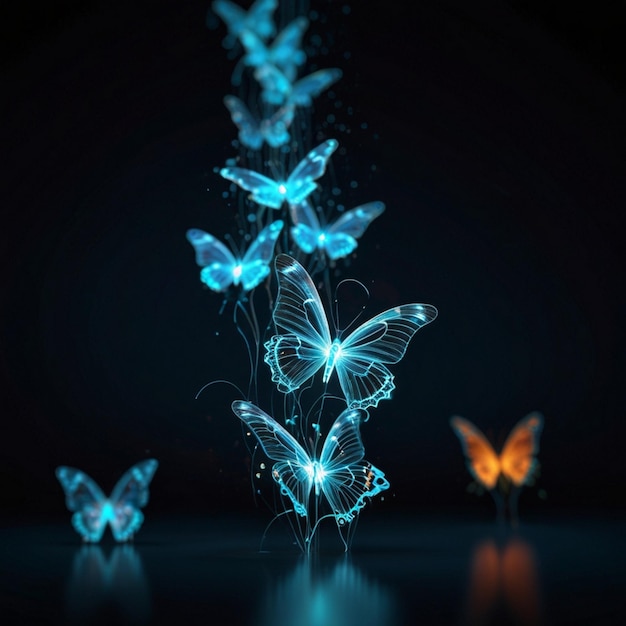 Photo colorful luminous butterfly futuristic digital illustration