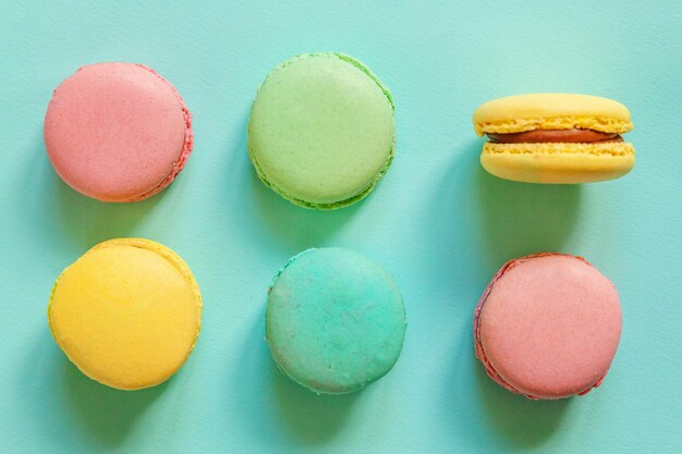 Colorful macaron on blue background