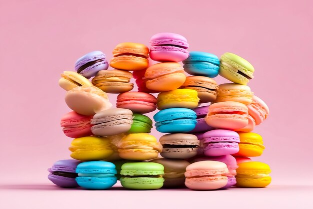 Colorful Macarons on Pink Background