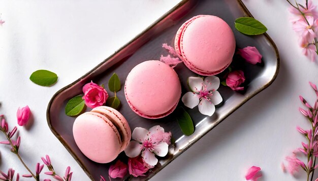 colorful macarons on white background