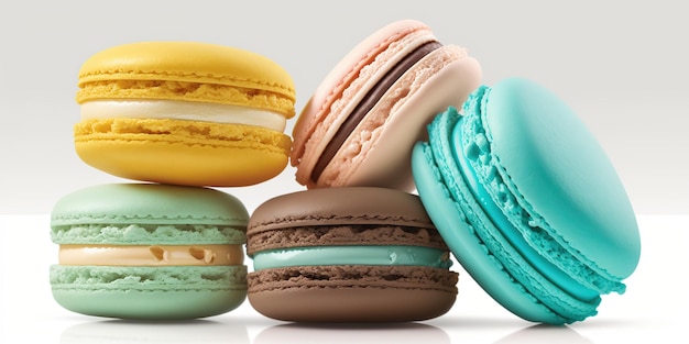 colorful macarons on white background