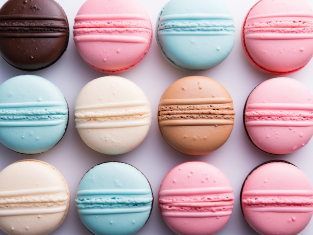 Photo colorful macarons on white background