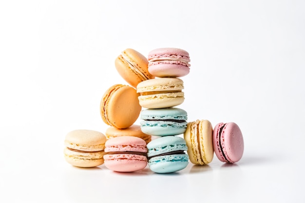 Colorful Macarons on White Background