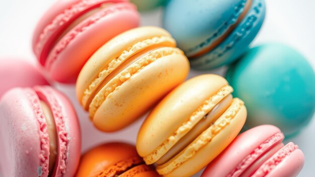 Colorful Macarons on White Background