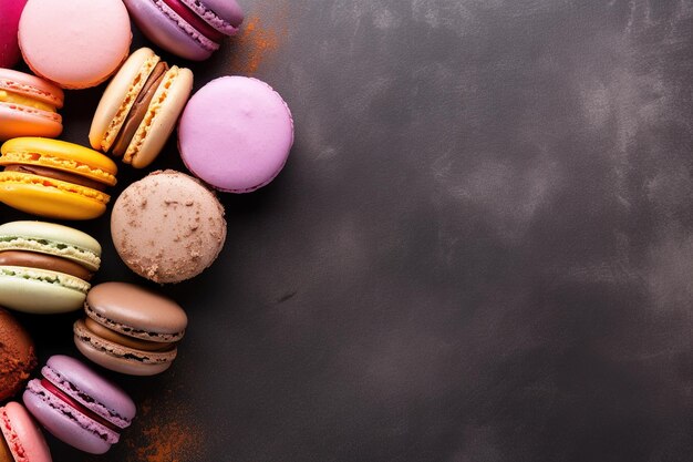 A colorful macaroons on a gray background