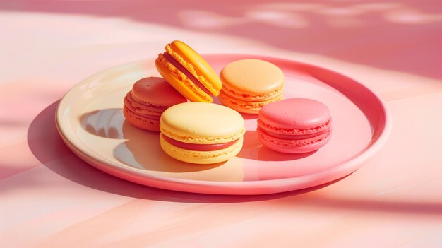 Photo colorful macaroons on plate