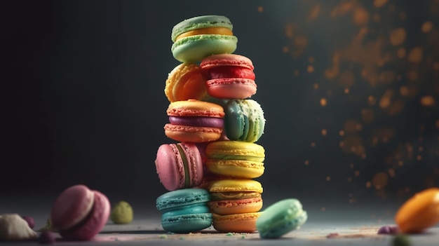 Colorful macaroons stacked on top of each other