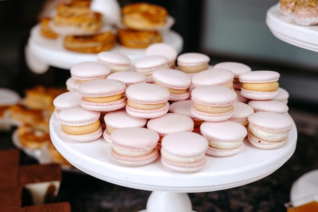 Colorful macaroons on a wooden table