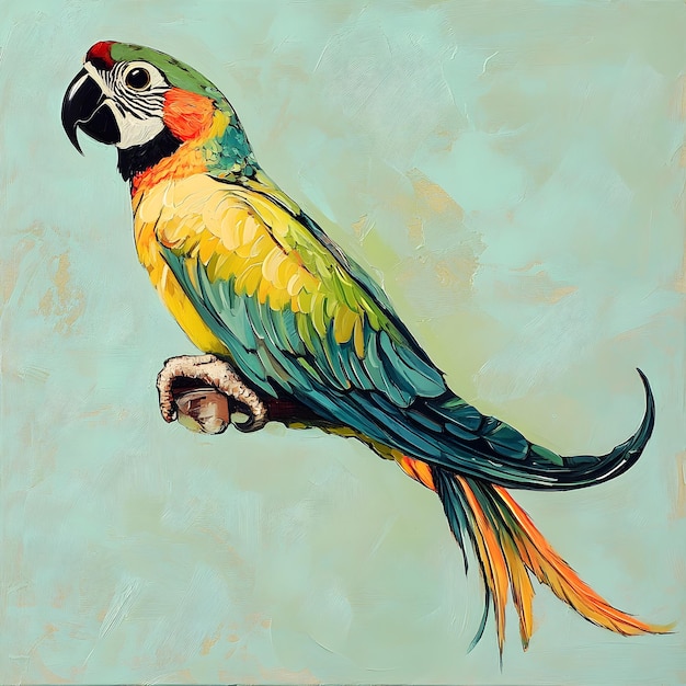 Photo colorful macaw parrot on a green background hand drawn illustration