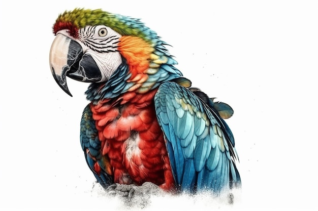 Colorful macaw parrot on white background Watercolor illustration generative ai