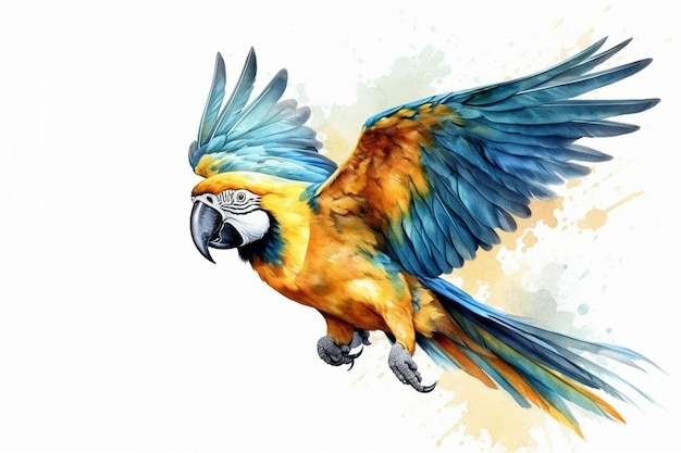 Colorful macaw parrot on white background Watercolor illustration generative ai