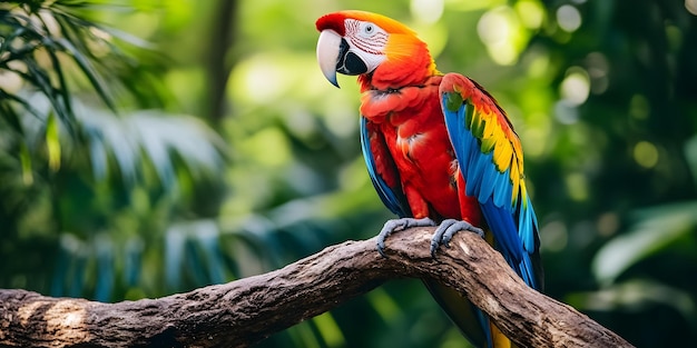 Colorful macaw perched on a branch