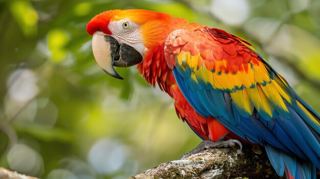 A colorful macaw perched on a branch