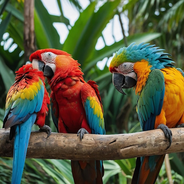 colorful macaws engaged in vibrant midday chatter amid