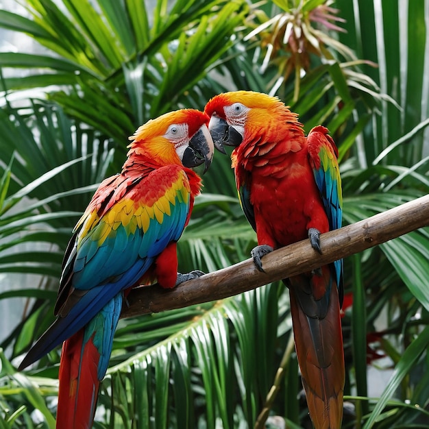 colorful macaws engaged in vibrant midday chatter amid