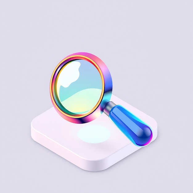 Photo colorful magnifying glass on white square