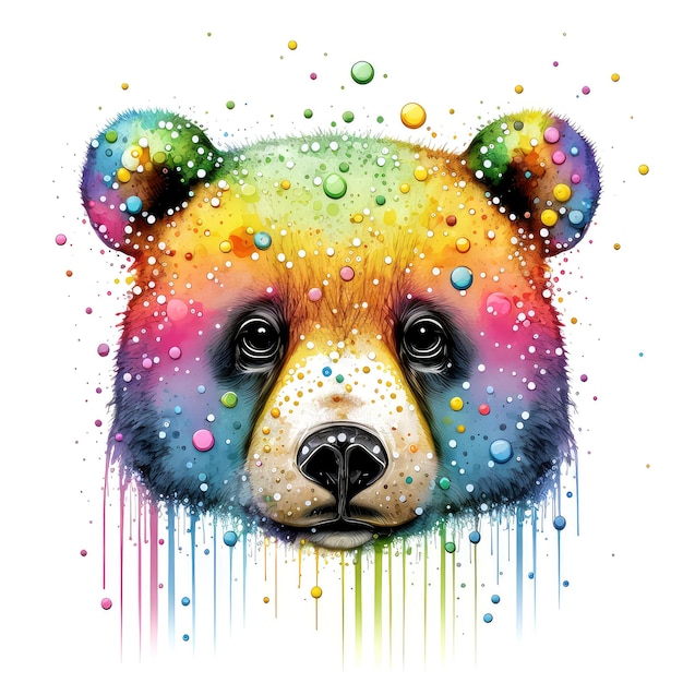 Colorful mammal bear face background with splash of vibrant generative ai