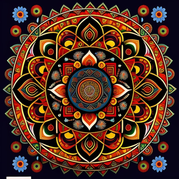 A colorful mandala with a black background and the words art on it