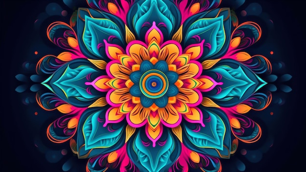 A colorful mandala with a blue background.