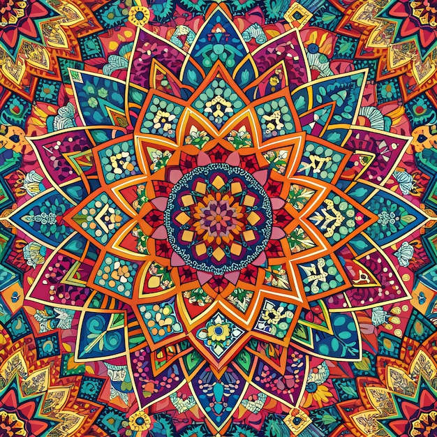 a colorful mandala with a pattern of flowers