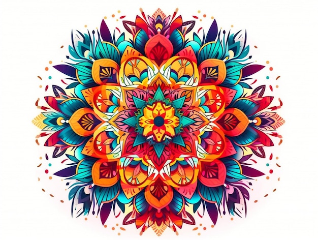 A colorful mandala with a pattern of flowers.